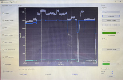 Spirit GT and Align ESC. <br />Grey is RPM and blue is Throttle out.